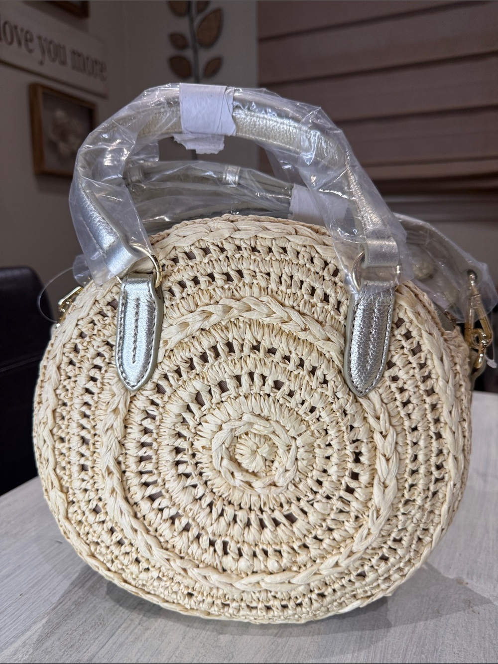 Vintage Talbots Woven Round Straw Crossbody Bag with Silver Trim - Women Bags